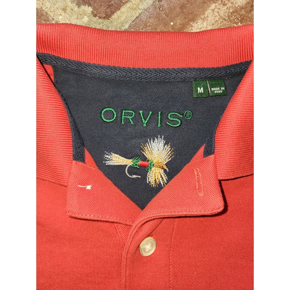 Orvis Polo Shirt Men Medium Signature Regular Fit 100% Cotton Heavy Weight Red - Picture 3 of 11